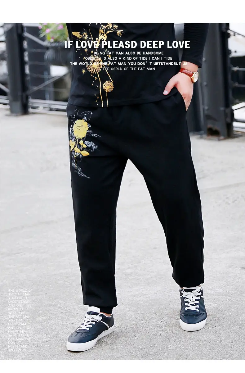 Men's Black Graphic Slim Fit Pants Plus Large — feature 12