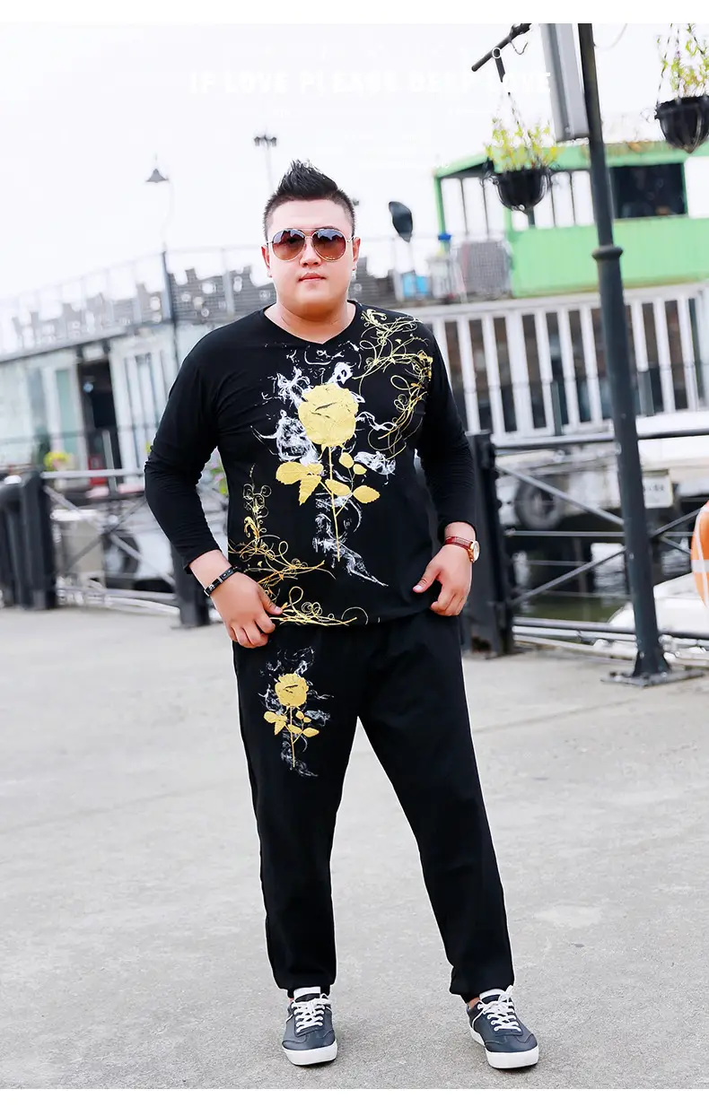 Men's Black Graphic Slim Fit Pants Plus Large — feature 5