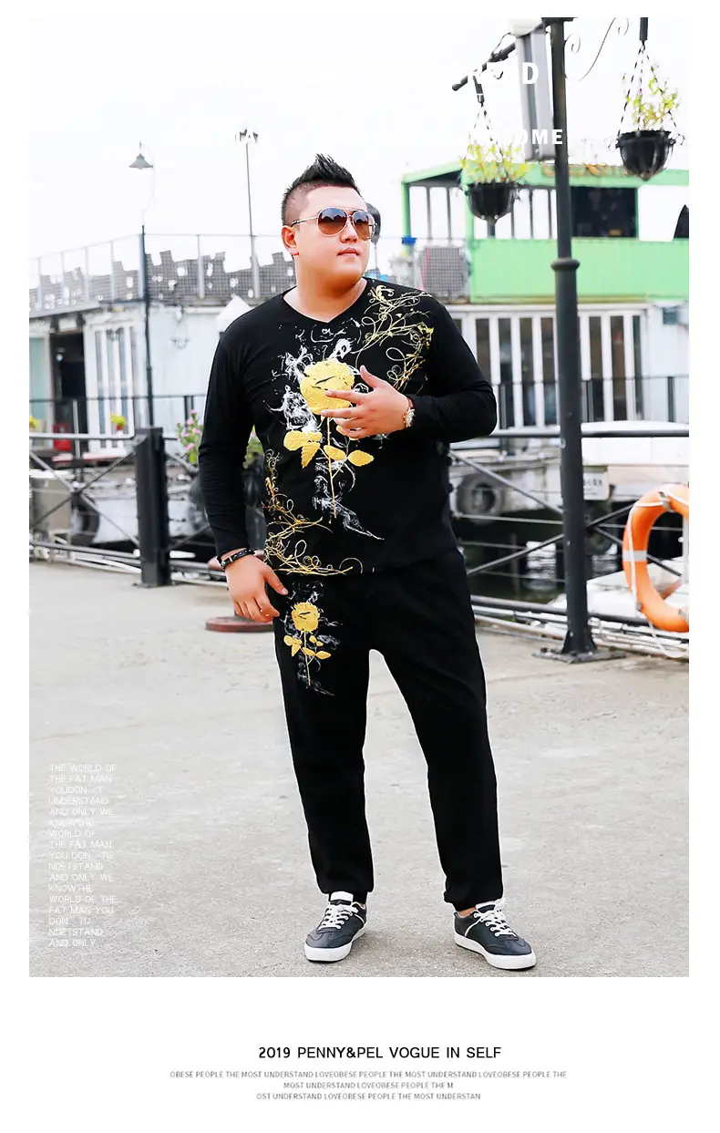 Men's Black Graphic Slim Fit Pants Plus Large — feature 8