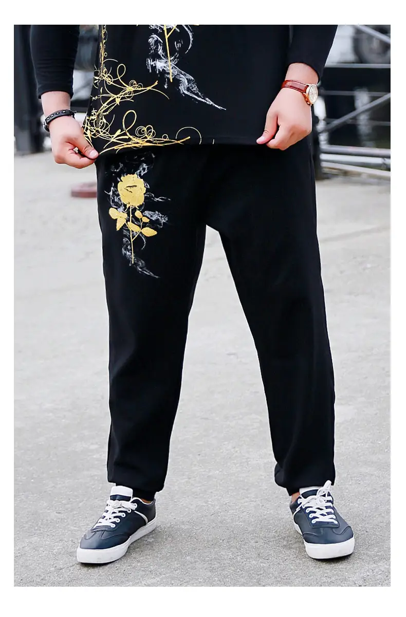 Men's Black Graphic Slim Fit Pants Plus Large — feature 9