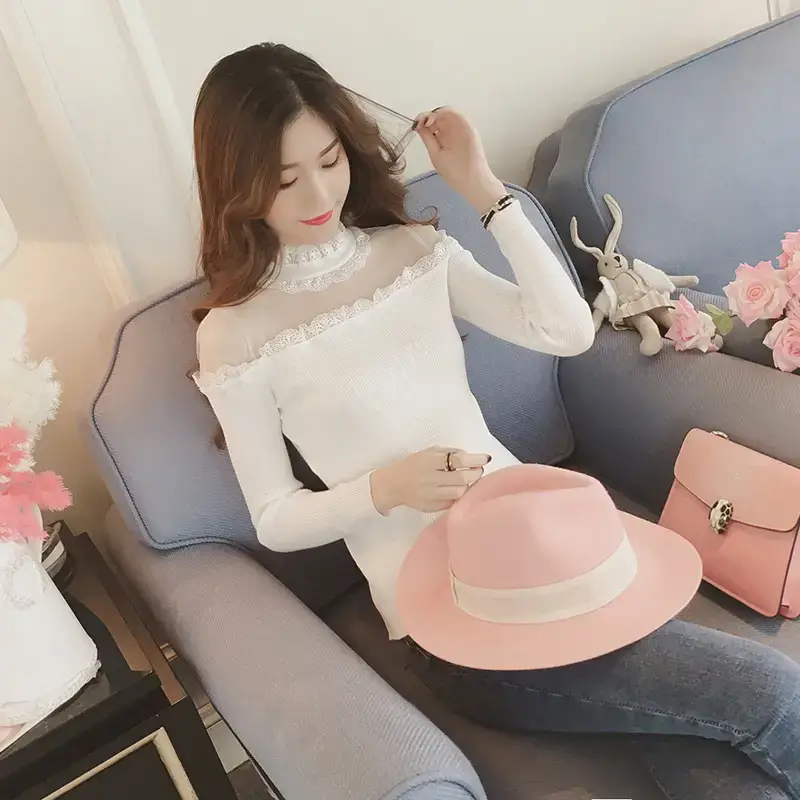 Women Long Sleeve Lace Top White Spinning - Image 6