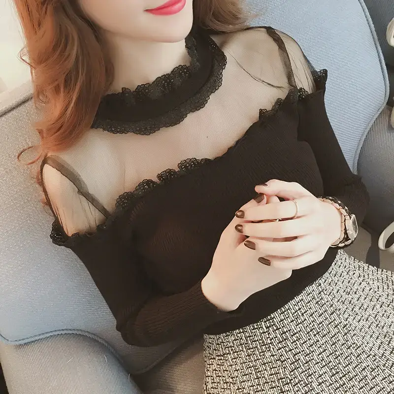 Women Long Sleeve Lace Top White Spinning - Image 7