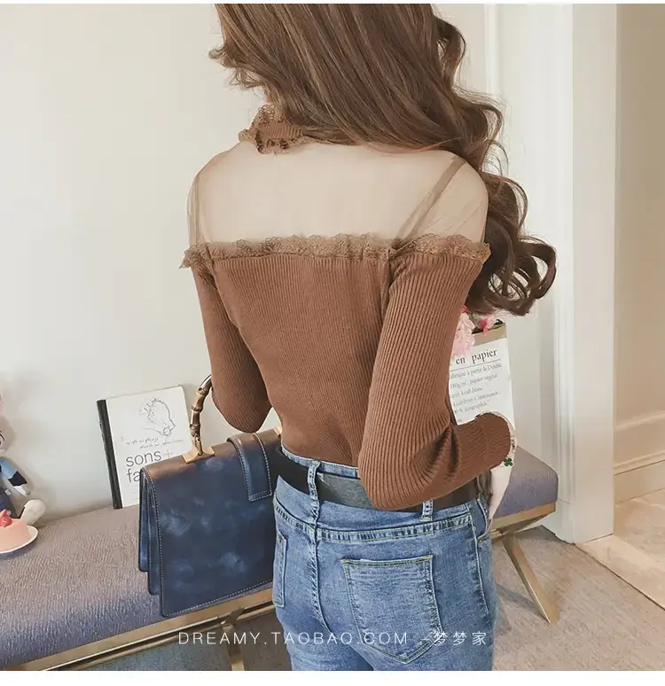 Women Long Sleeve Lace Top White Spinning — feature 14