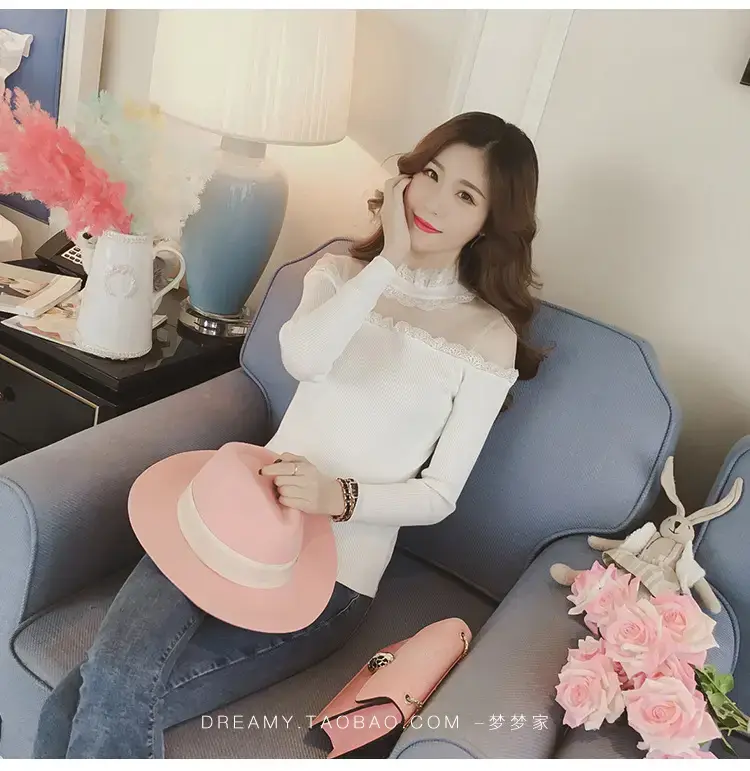 Women Long Sleeve Lace Top White Spinning — feature 41