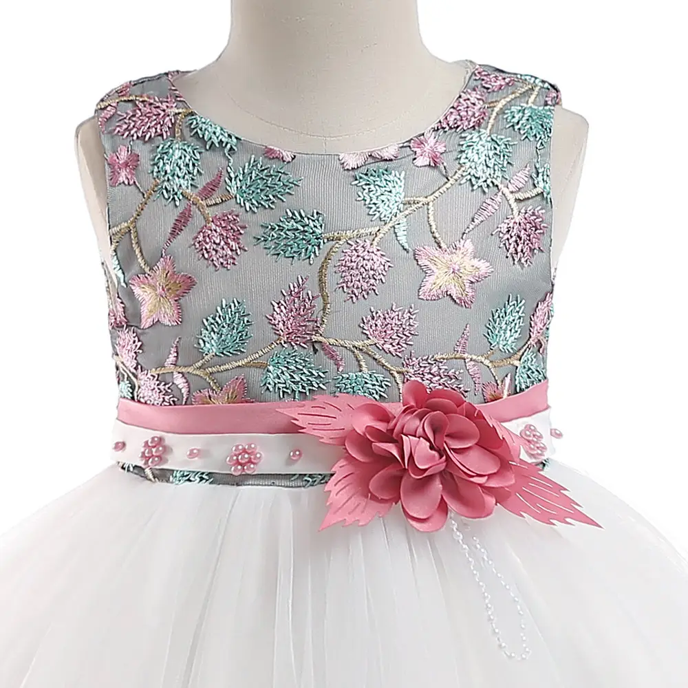 Children's Embroidered Petal Dress White Orange