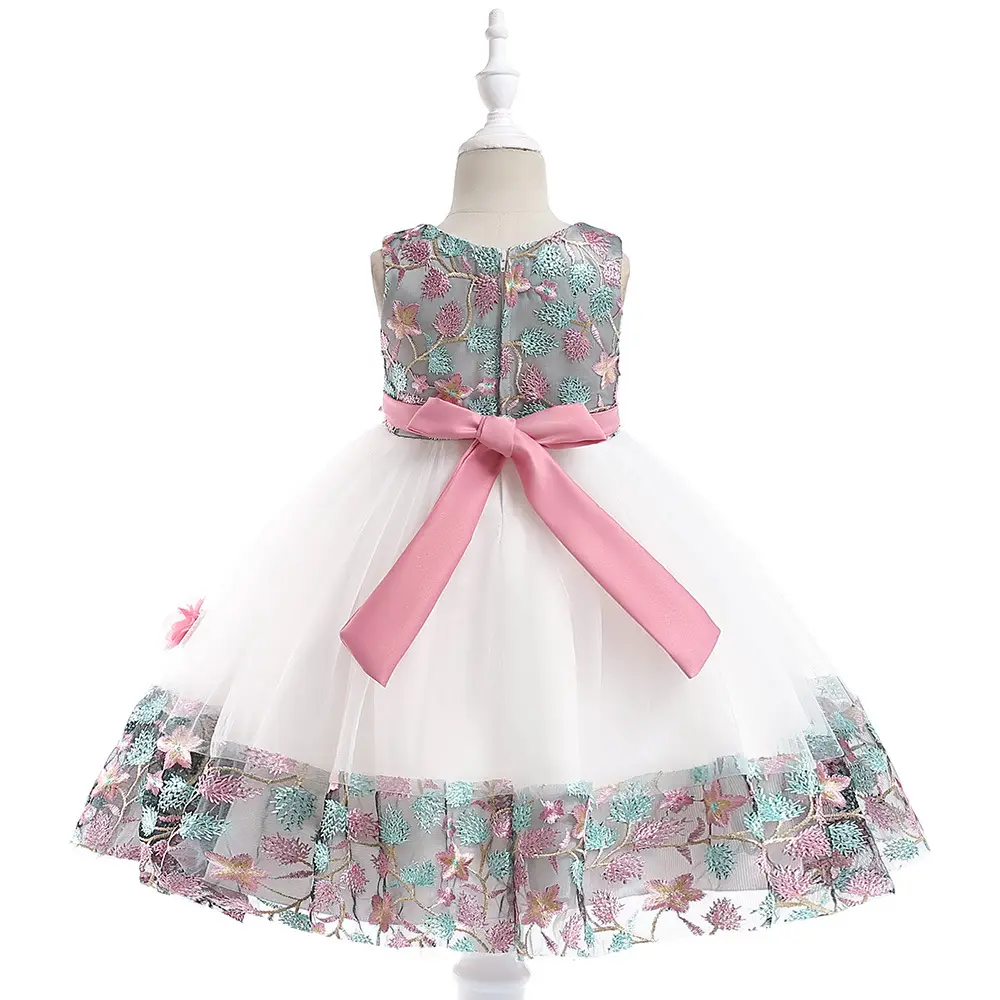 Children's Embroidered Petal Dress White Orange