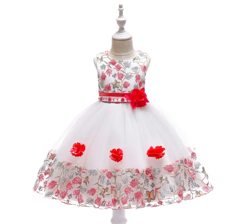 Children's Embroidered Petal Dress White Orange