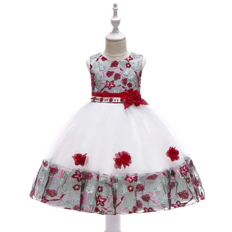 Children's Embroidered Petal Dress White Orange