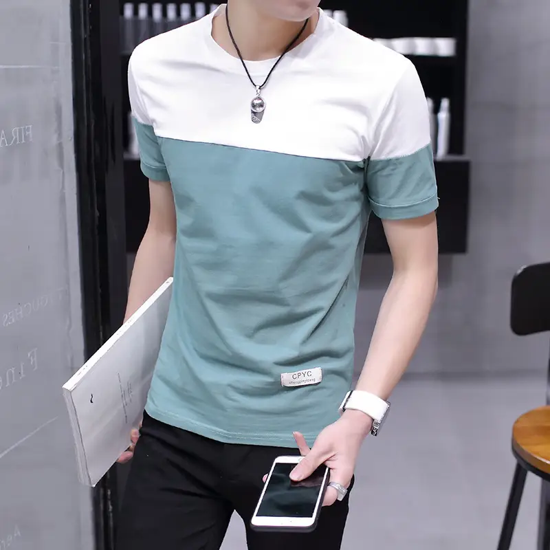 Men Cotton T-Shirt White Pink Half Sleeve Summer - Image 4
