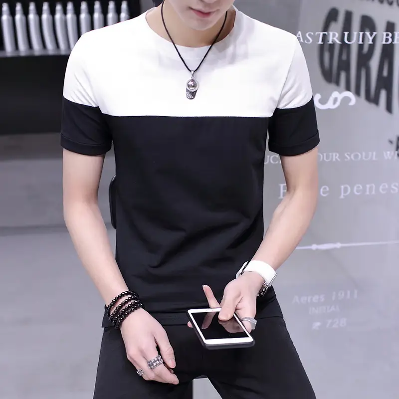 Men Cotton T-Shirt White Pink Half Sleeve Summer - Image 6