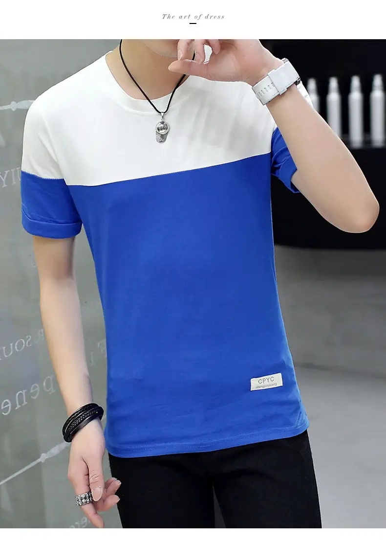 Men Cotton T-Shirt White Pink Half Sleeve Summer — feature 11