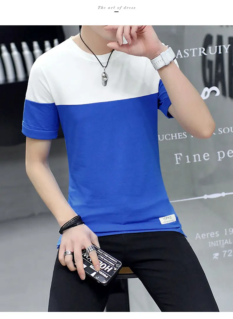 Men Cotton T-Shirt White Pink Half Sleeve Summer — feature 12