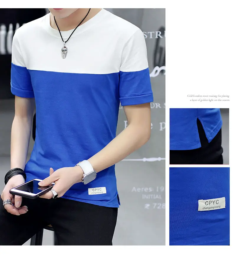 Men Cotton T-Shirt White Pink Half Sleeve Summer — feature 13