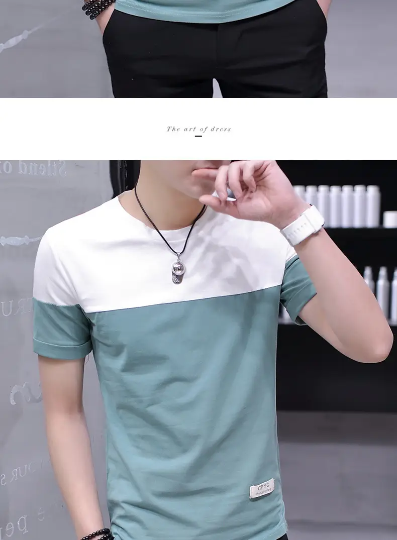 Men Cotton T-Shirt White Pink Half Sleeve Summer — feature 4