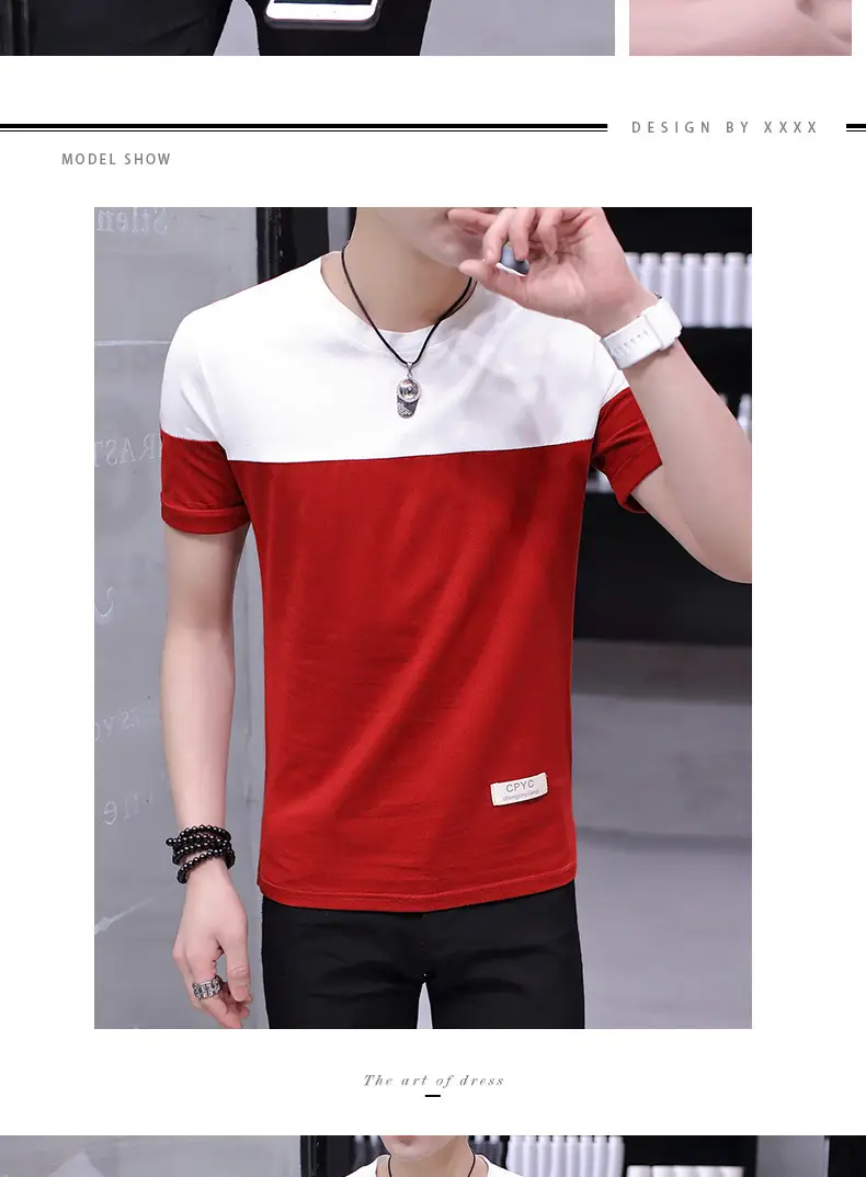 Men Cotton T-Shirt White Pink Half Sleeve Summer — feature 6