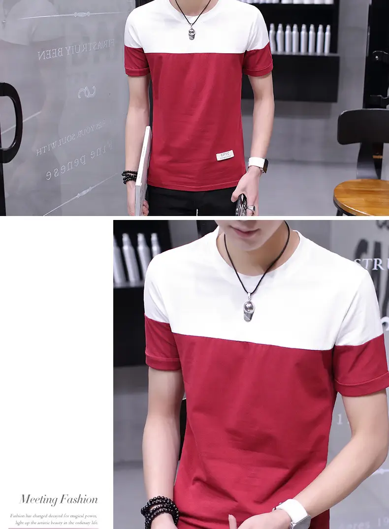 Men Cotton T-Shirt White Pink Half Sleeve Summer — feature 7