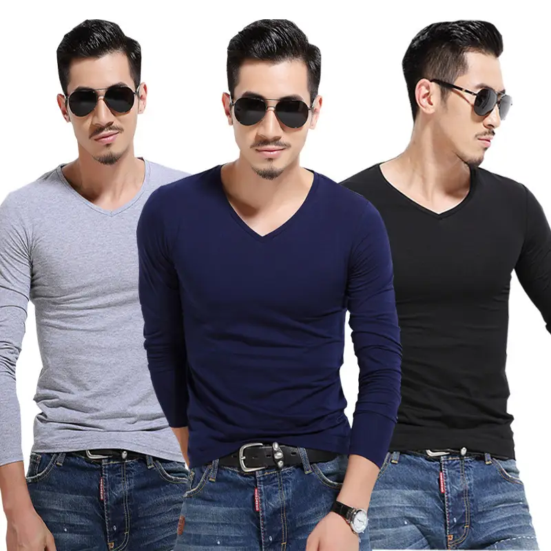 Men's Grey Long Sleeve T-Shirt Slim Fit 2018 Winter - Image 25