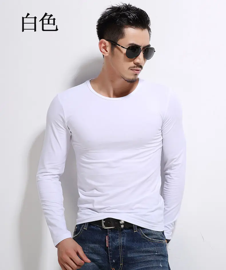 Men's Grey Long Sleeve T-Shirt Slim Fit 2018 Winter - Image 13