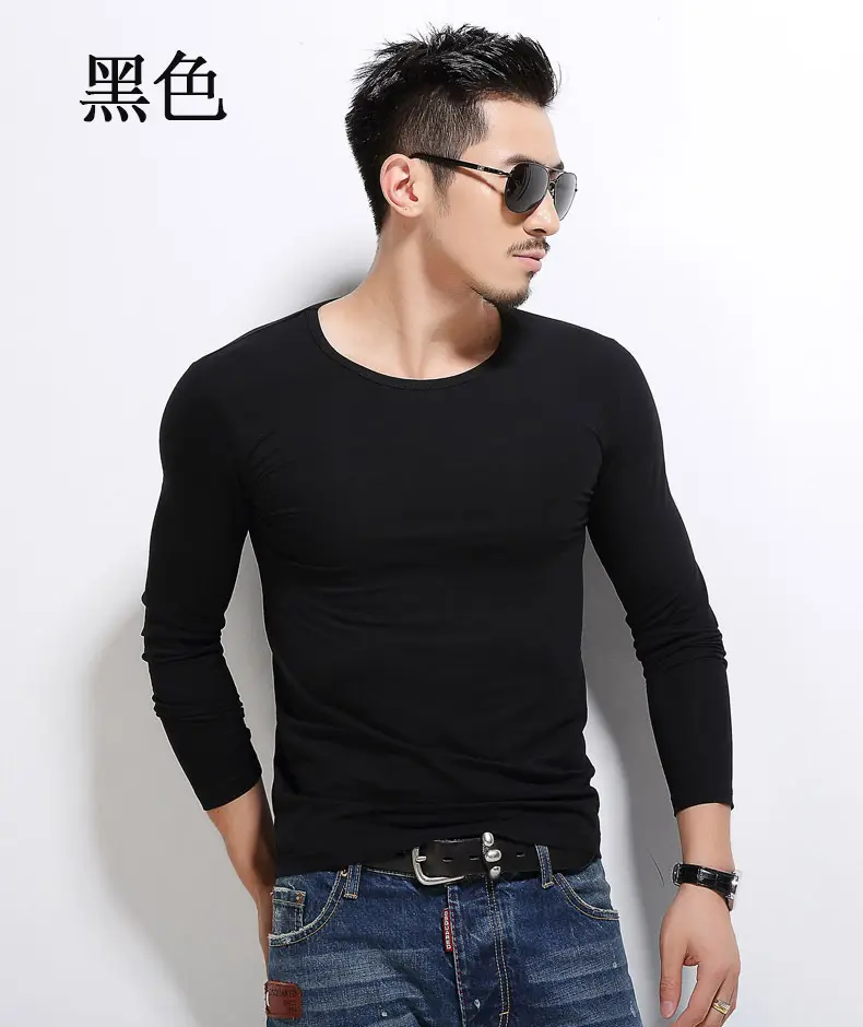 Men's Grey Long Sleeve T-Shirt Slim Fit 2018 Winter - Image 15