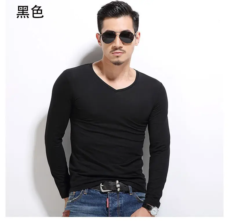 Men's Grey Long Sleeve T-Shirt Slim Fit 2018 Winter - Image 2