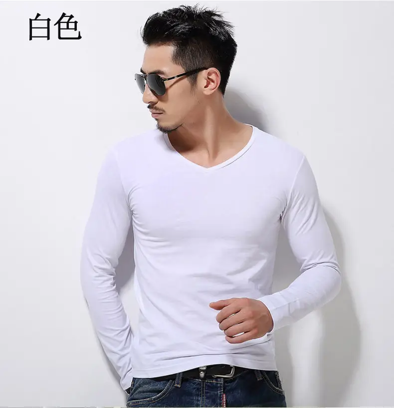 Men's Grey Long Sleeve T-Shirt Slim Fit 2018 Winter - Image 6