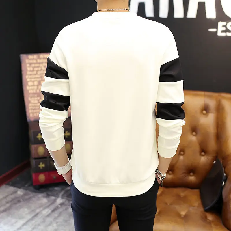 Men's 2018 Striped Long Sleeve T-Shirt Black White - Image 7