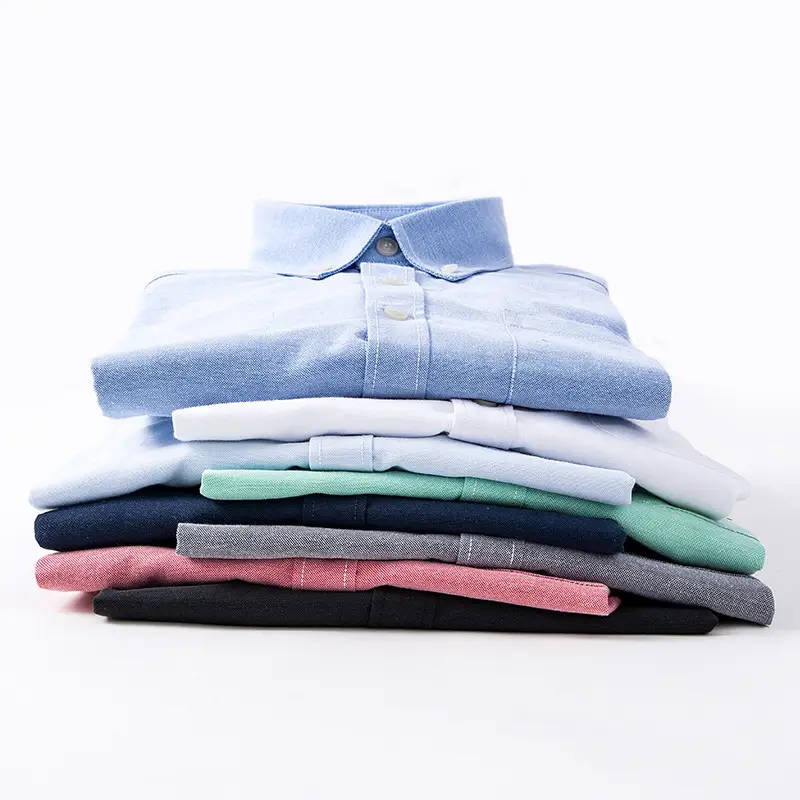 Men's Blue Oxford Long Sleeve Shirt Solid Color - Image 10
