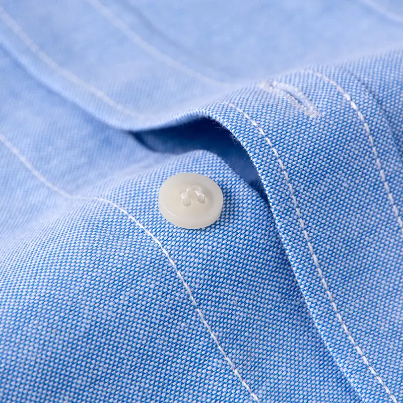 Men's Blue Oxford Long Sleeve Shirt Solid Color - Image 12