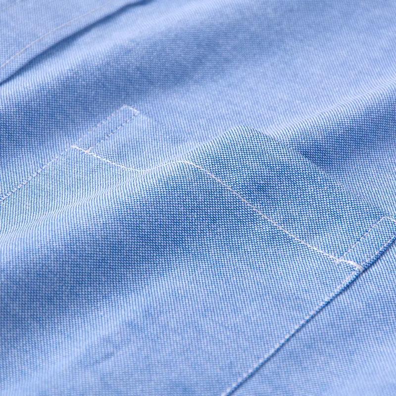 Men's Blue Oxford Long Sleeve Shirt Solid Color - Image 13