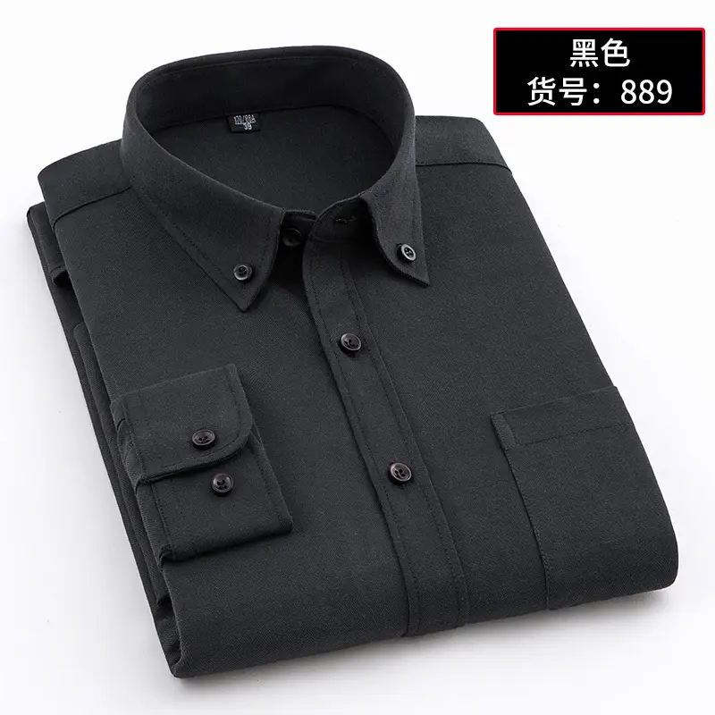 Men's Blue Oxford Long Sleeve Shirt Solid Color - Image 8
