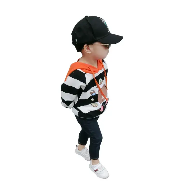 Kids Striped Cotton Hoodie Set Orange Black White - Image 3