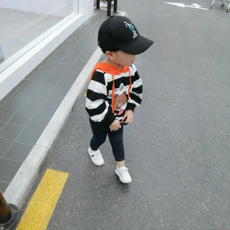 Kids Striped Cotton Hoodie Set Orange Black White - Image 4