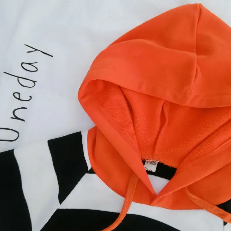 Kids Striped Cotton Hoodie Set Orange Black White - Image 5