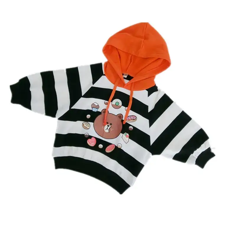 Kids Striped Cotton Hoodie Set Orange Black White - Image 6
