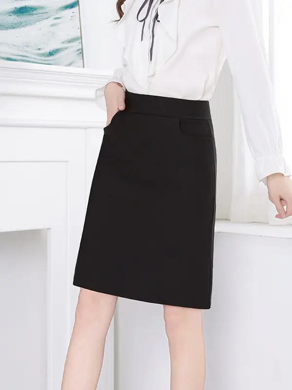 Black Anti-Walking Skirt High Waist Stretch Slim Fit Large - Image 3