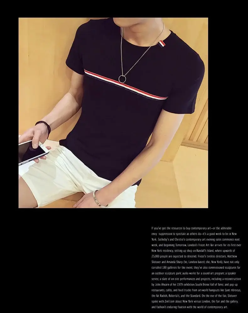 Korean Boys Slim Striped T-Shirt Black 2018 — feature 11
