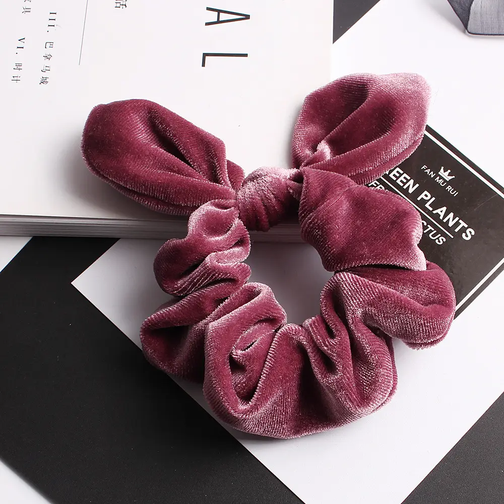 Velvet Rabbit Ears Hairband Brown 30 Color