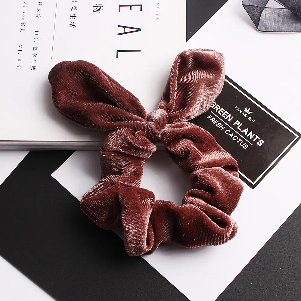 Velvet Rabbit Ears Hairband Brown 30 Color
