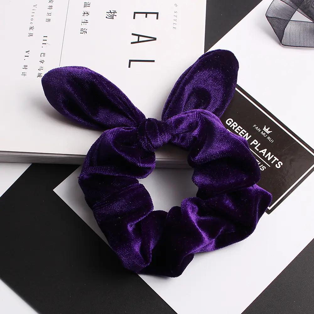 Velvet Rabbit Ears Hairband Brown 30 Color