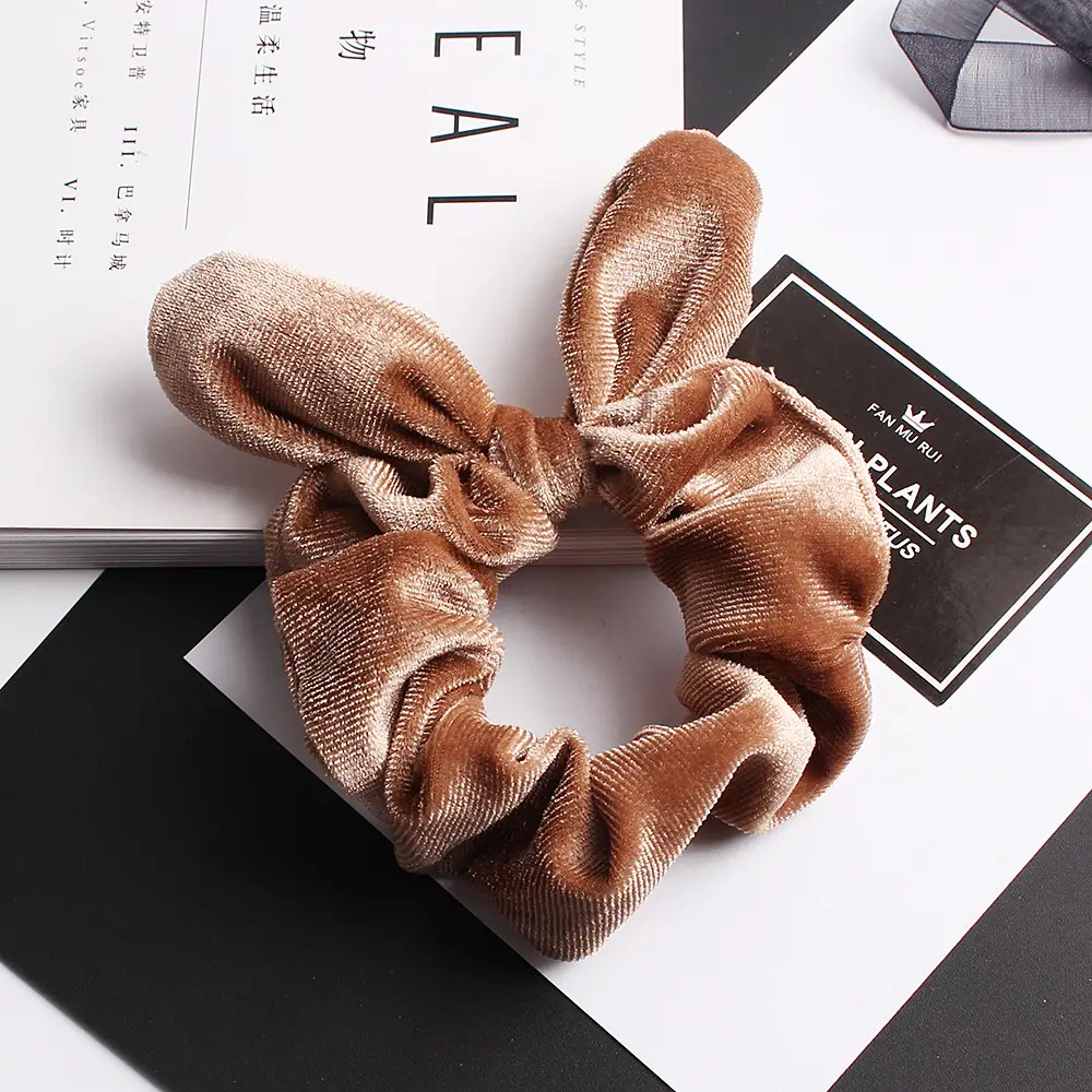 Velvet Rabbit Ears Hairband Brown 30 Color