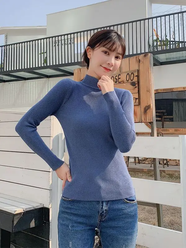 Women's White Knitted Mid-Collar Long Sleeve Shirt - Image 12