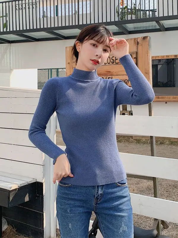 Women's White Knitted Mid-Collar Long Sleeve Shirt - Image 13