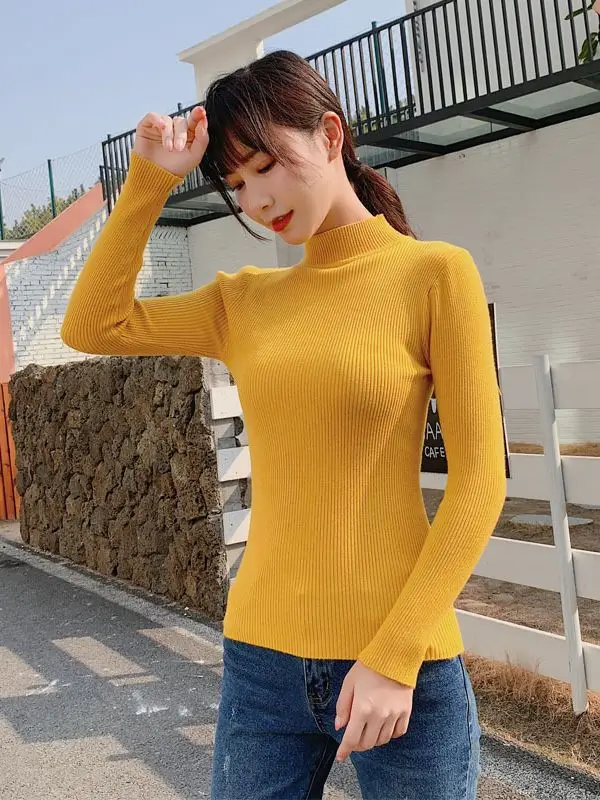 Women's White Knitted Mid-Collar Long Sleeve Shirt - Image 14