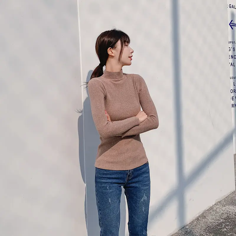 Women's White Knitted Mid-Collar Long Sleeve Shirt - Image 2
