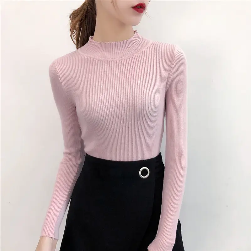 Women's White Knitted Mid-Collar Long Sleeve Shirt - Image 3