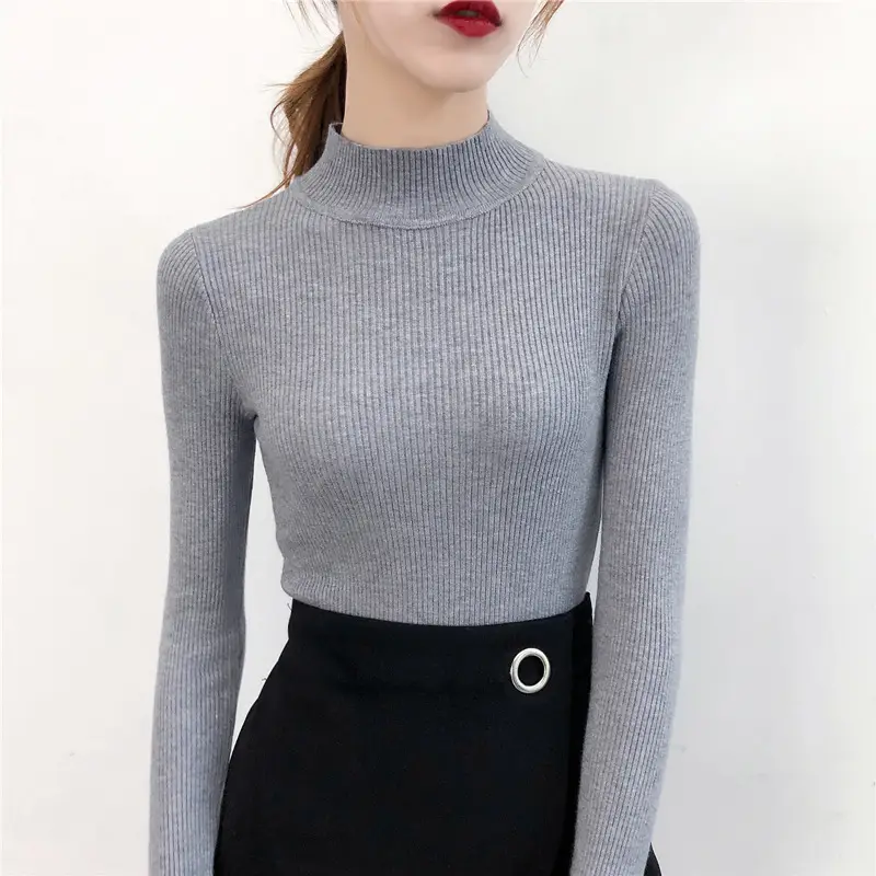 Women's White Knitted Mid-Collar Long Sleeve Shirt - Image 5