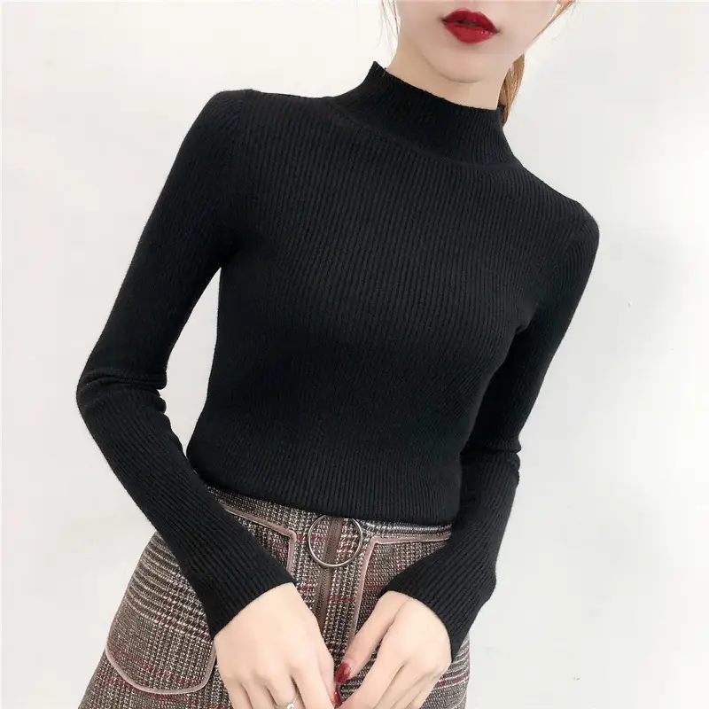 Women's White Knitted Mid-Collar Long Sleeve Shirt - Image 6