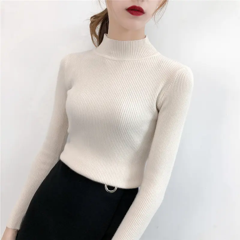 Women's White Knitted Mid-Collar Long Sleeve Shirt - Image 7