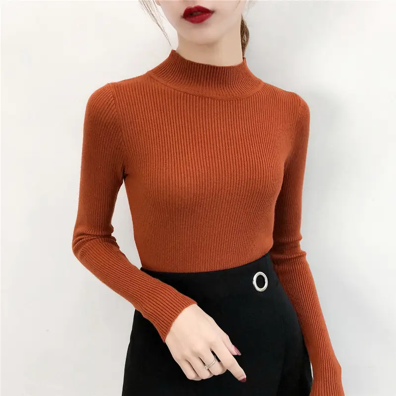 Women's White Knitted Mid-Collar Long Sleeve Shirt - Image 8