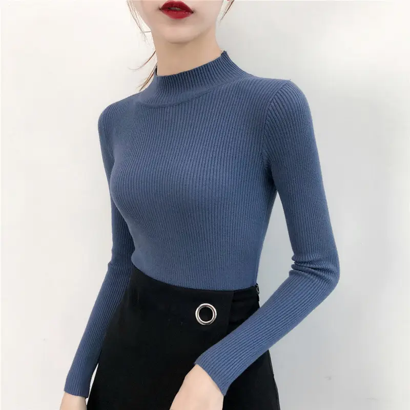 Women's White Knitted Mid-Collar Long Sleeve Shirt - Image 9